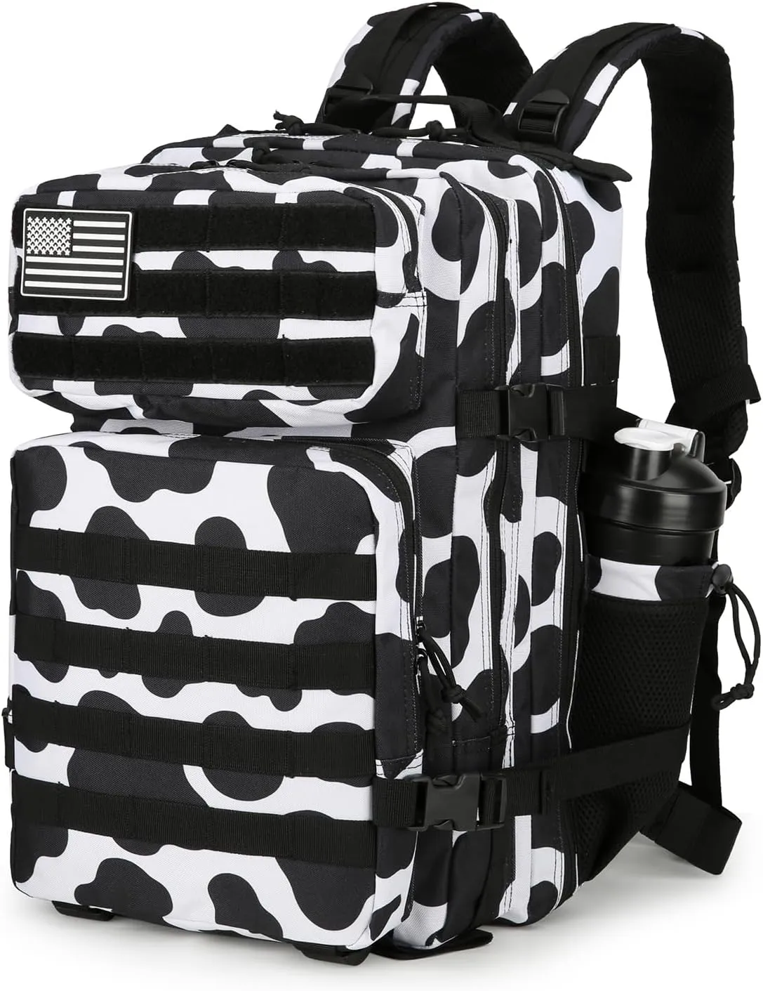 25L Tactical Backpack Military Tactical Backpack for Men and Women Small Assault Pack Outdoor Travel Hiking Camping Rucksack with Molle Webbing (Cow Print)