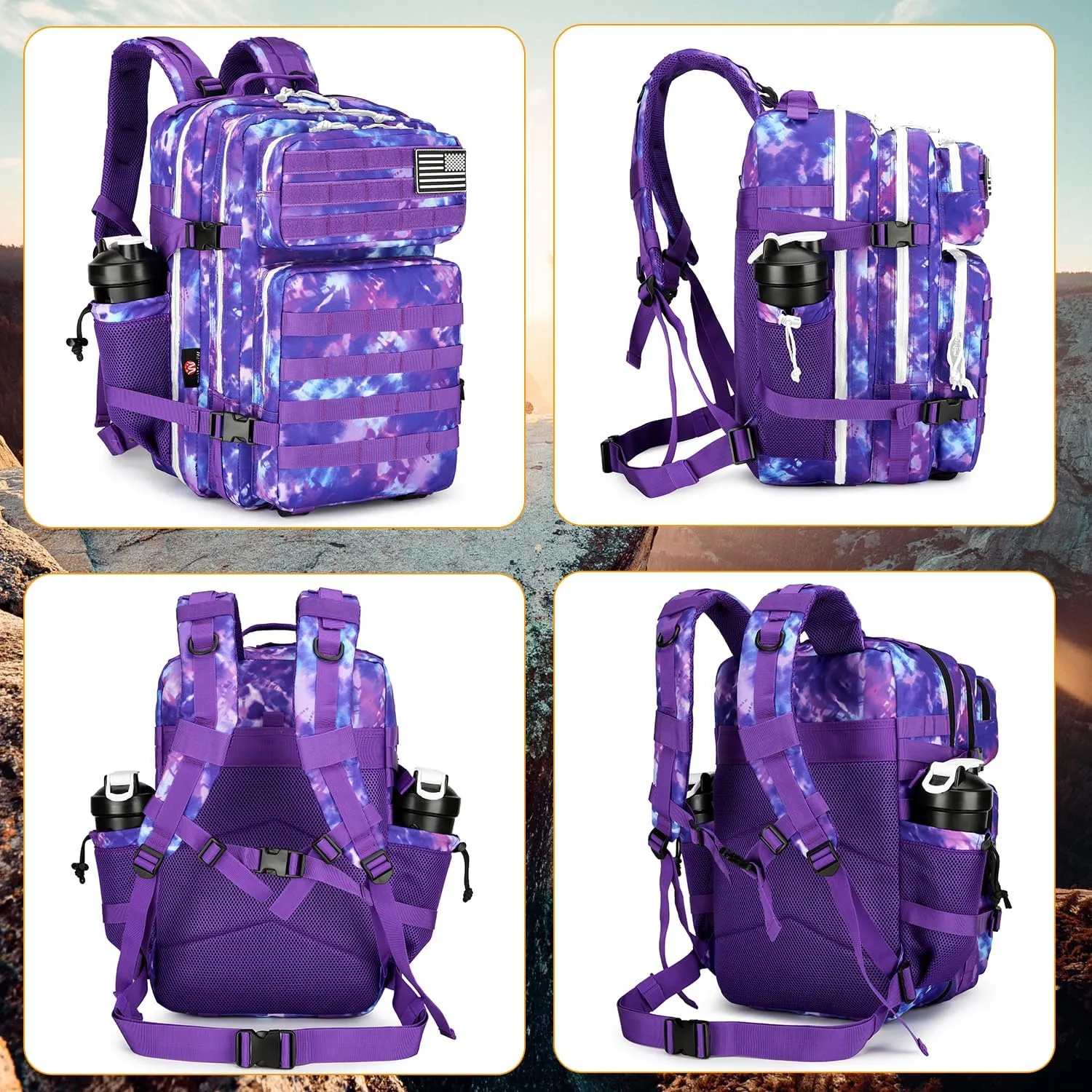 25L Tactical Backpack Military Tactical Backpack for Men and Women Small Assault Pack Outdoor Travel Hiking Camping Rucksack with Molle Webbing (Purple Camo)