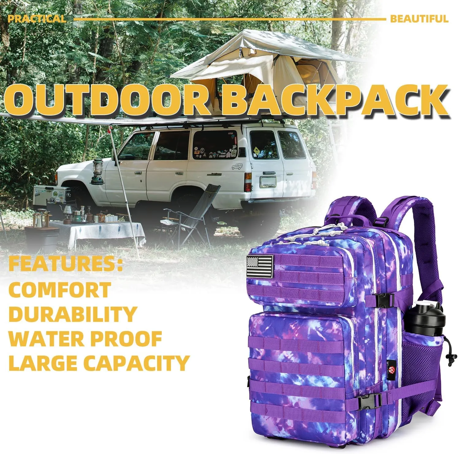 25L Tactical Backpack Military Tactical Backpack for Men and Women Small Assault Pack Outdoor Travel Hiking Camping Rucksack with Molle Webbing (Purple Camo)