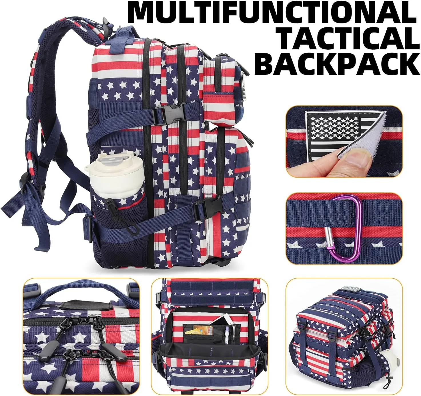 25L Tactical Military Backpack Small Travel Backpack for Men and Women Assault Pack Bug Out Bag Molle Daypack Gym Backpack with Bottle Holder (Flag)