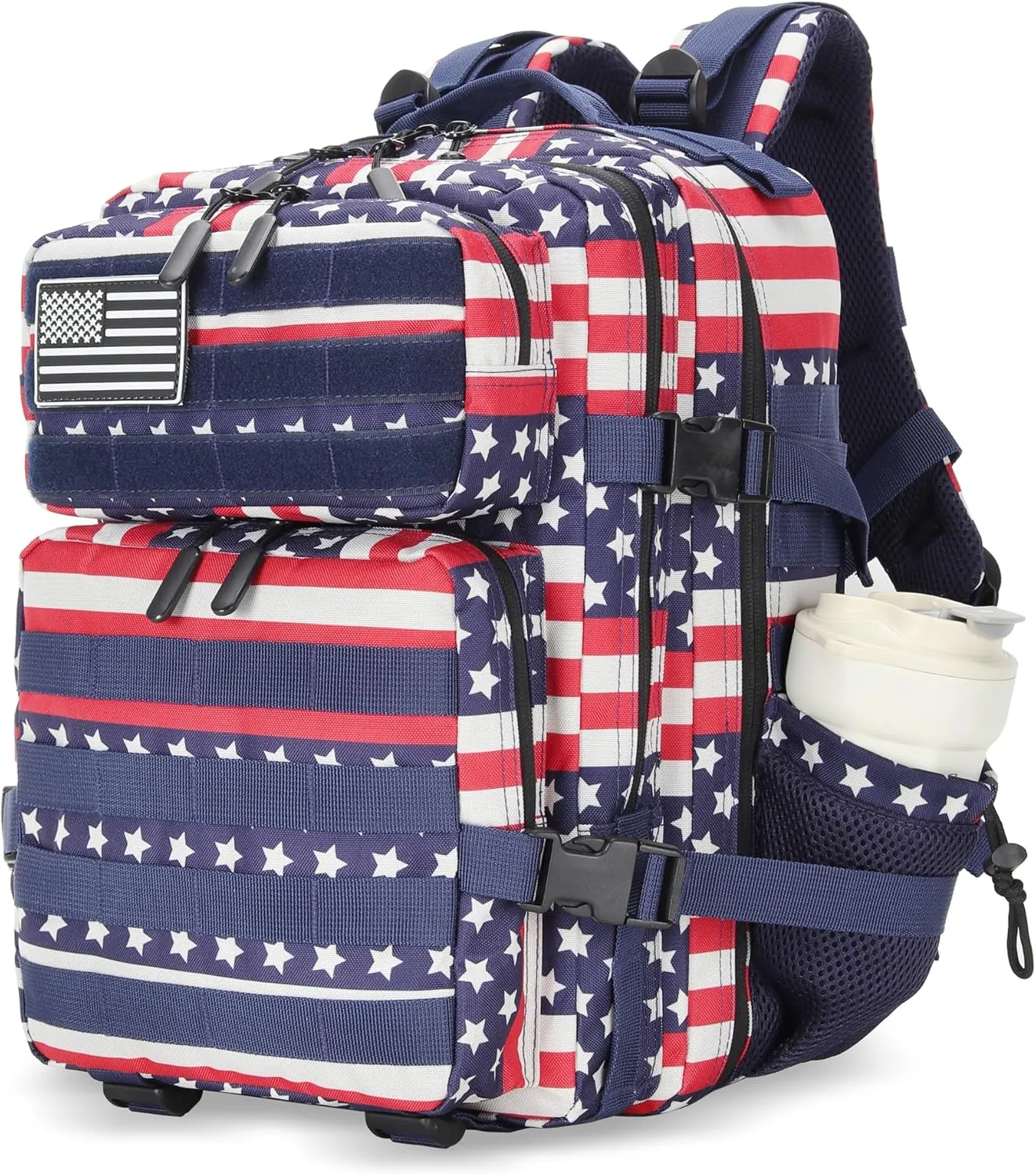 25L Tactical Military Backpack Small Travel Backpack for Men and Women Assault Pack Bug Out Bag Molle Daypack Gym Backpack with Bottle Holder (Flag)