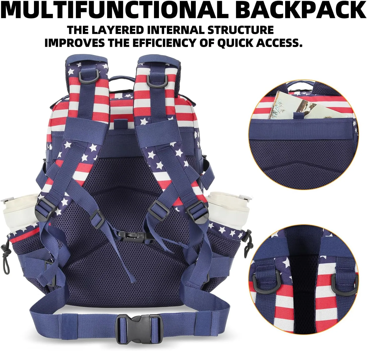 25L Tactical Military Backpack Small Travel Backpack for Men and Women Assault Pack Bug Out Bag Molle Daypack Gym Backpack with Bottle Holder (Flag)