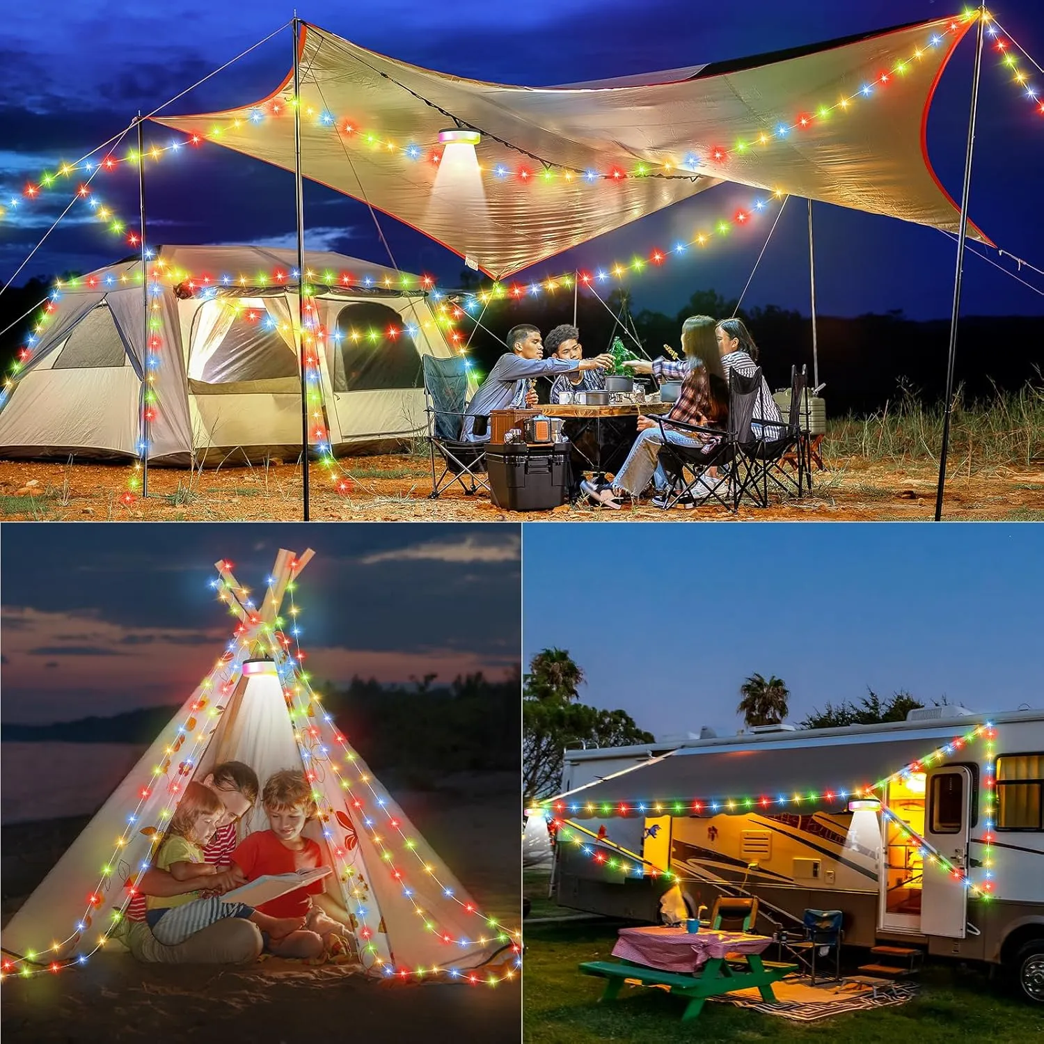 2Pack Camping String Lights, 4 in 1 Quick Storage 32.8FT Rechargeable Tent Lights with 6 Modes Hanging Waterproof Camp Lamp Camping Essentials for AwnTent Hiking Garden Bedroom Festival (Warm White)