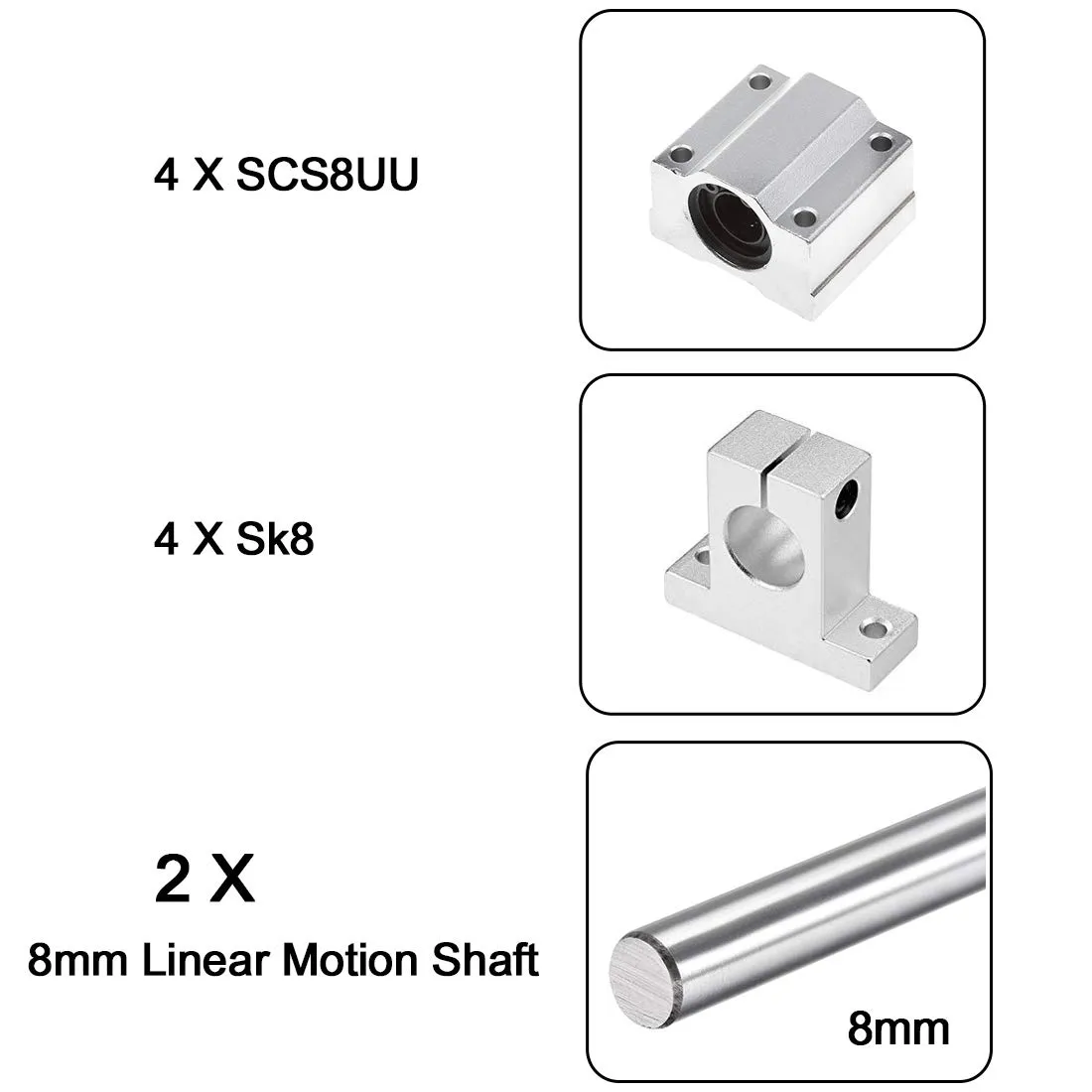 2PCS 8mmX 300mm Linear Motion Rod Shaft Guide with 4 PCS Ball Bearing & 4 PCS Aluminum Rail Support Guide Set for DIY Craft Tool