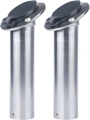 2Pcs Stainless Steel Fishing Rod Holders for Boat, Flush Mount Boat Rod Holder 15 Degree with PVC Caps & Inner Tubes Heavy Duty & Solid Casting