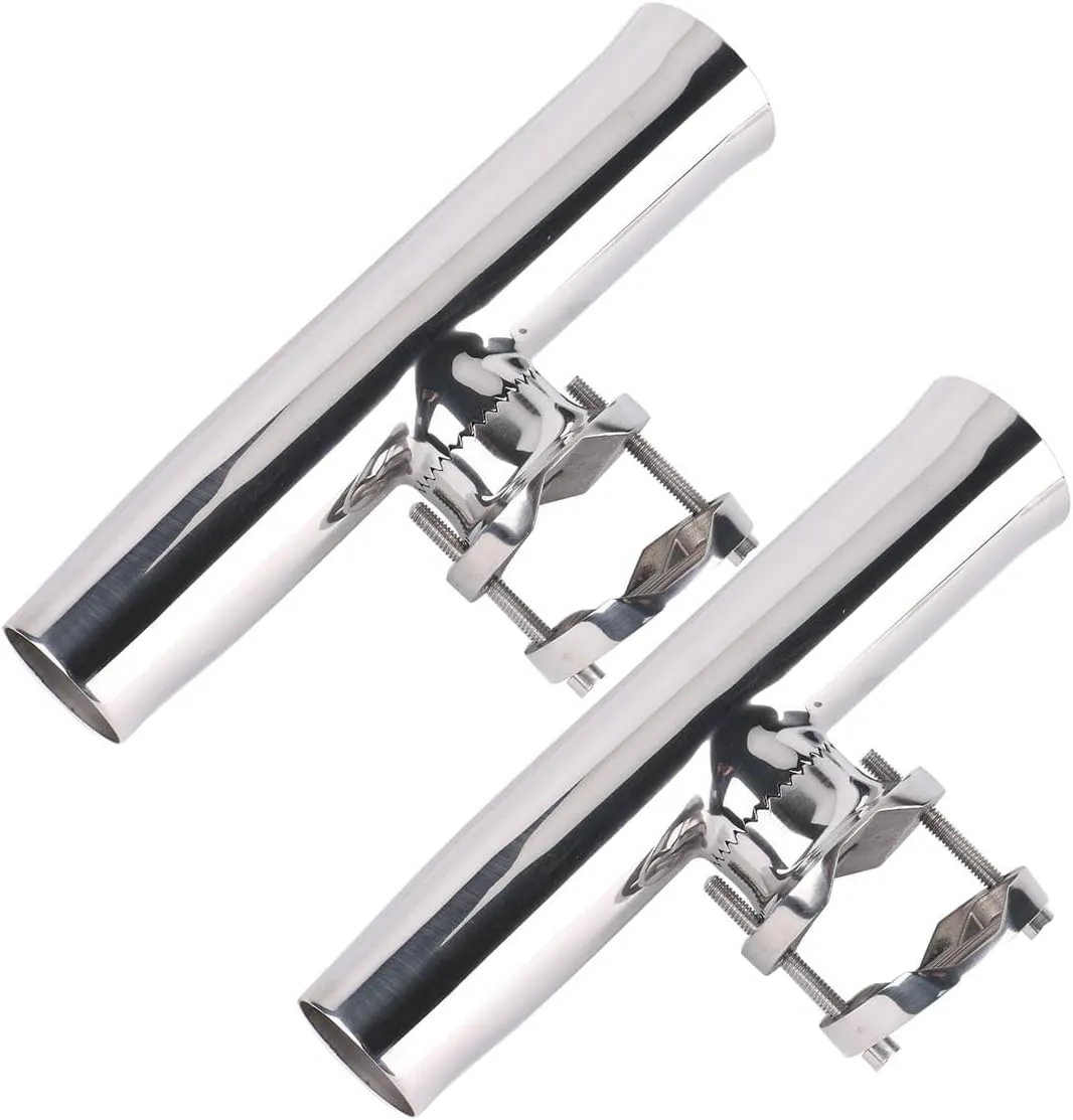 2PCS Stainless Tournament Style Clamp on Fishing Rod Holder for Rails 1-1/4" to 2"