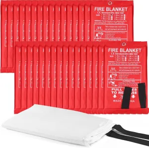 30 Pack Emergency Fire Blanket for Home and Kitchen Fire Suppression Blanket Fiberglass Fire Blanket for House Camping Car Office Warehouse Emergency Survival Safety (39.3 x 39.3 Inch)