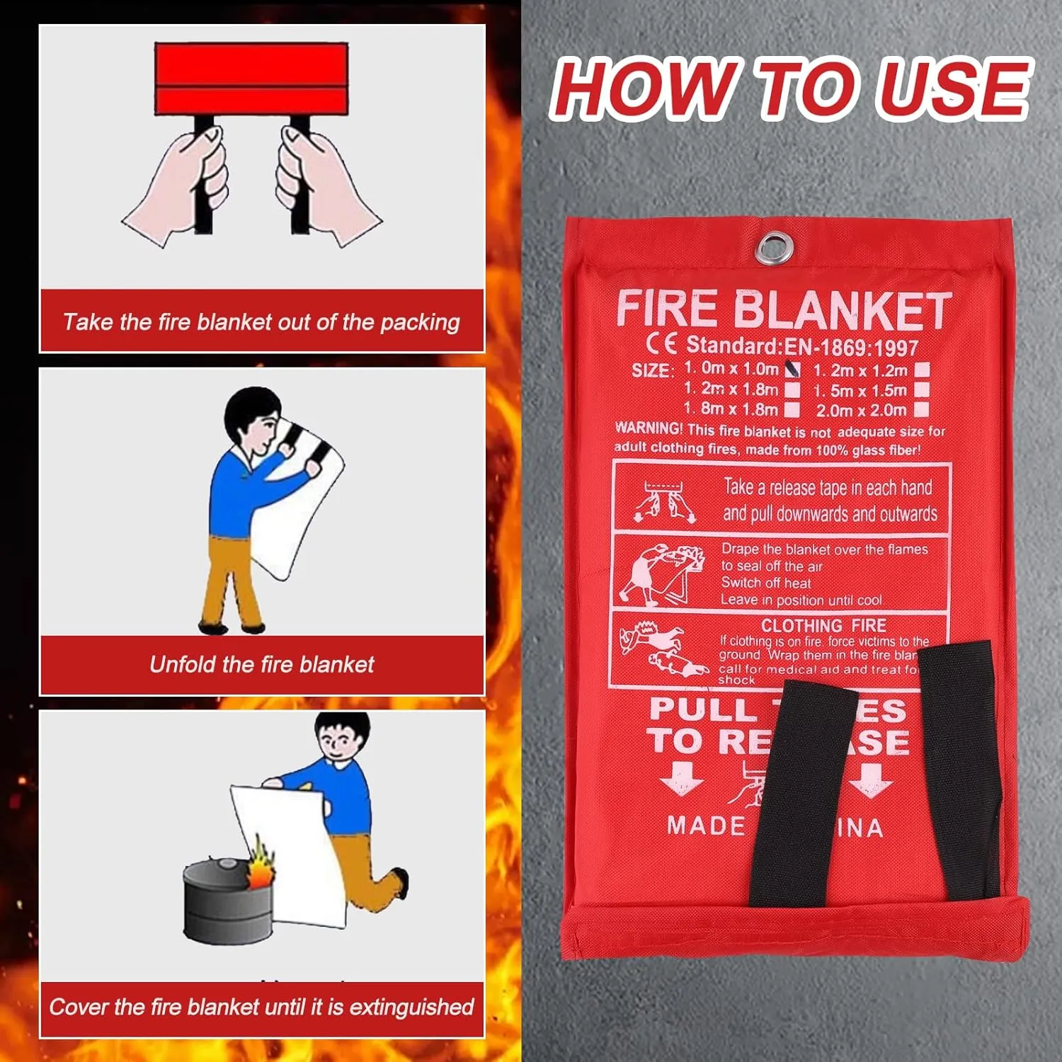 30 Pack Emergency Fire Blanket for Home and Kitchen Fire Suppression Blanket Fiberglass Fire Blanket for House Camping Car Office Warehouse Emergency Survival Safety (39.3 x 39.3 Inch)