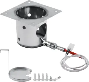 304 Stainless Steel Fire Burn Pot and Hot Rod Ignitor Kit for Pit Boss, Traeger, Camp Chef Pellet Grills, Upgraded Heavy Duty Burner Pot Replacement Parts with Ash Remover, Screws and Fuse