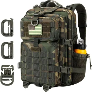 30L MOLLE Assault Pack, Tactical Backpack Military Army Camping Rucksack with Bottle Holder, 3-Day Pack, US Woodland