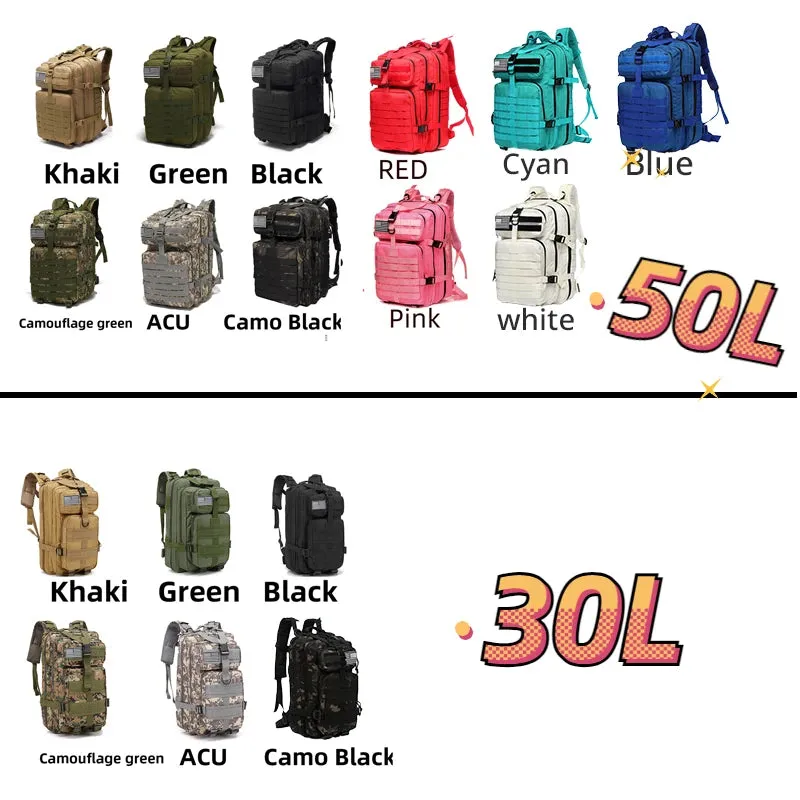 30L/50L 1000D Nylon Waterproof Trekking Bag Backpack