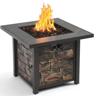 32'' Propane Fire Table for Ourdoor, Sintered Stone Tabletop & Polyresin Natural Stone Base, 50000 BTU Gas Fire Pit Table for Outside Patio and Garden, CSA Certified with Lava Rock