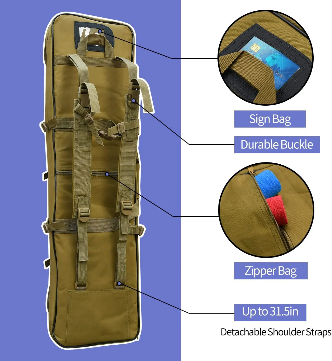 32"/37"/46" Rifle Bag, Black/Khaki/Green Tactical Long Rifle Backpack, Portable Shotgun Case for Firearm Storage and Transportation, Suitable for Outdoor Hunting Shooting