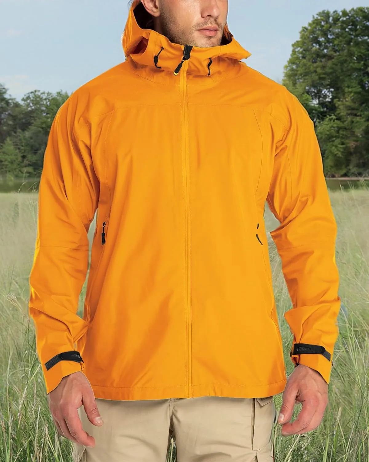 33,000ft Mens Rain Jacket, 3-Layer Performance Lightweight Rain Jackets Waterproof with Hood for Hiking Ski Sailing Cycling