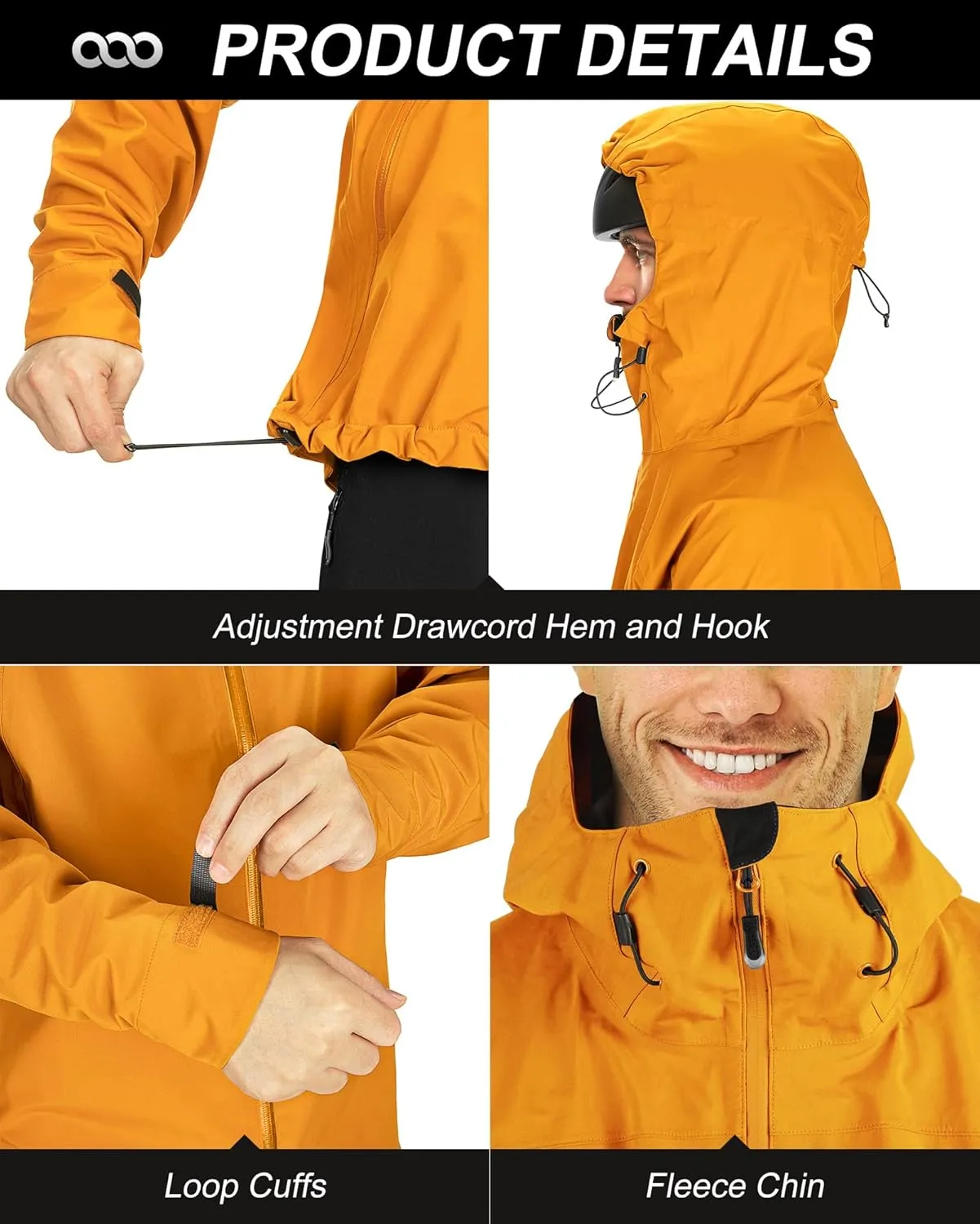 33,000ft Mens Rain Jacket, 3-Layer Performance Lightweight Rain Jackets Waterproof with Hood for Hiking Ski Sailing Cycling