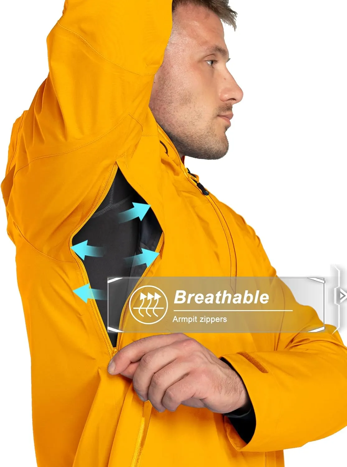 33,000ft Mens Rain Jacket, 3-Layer Performance Lightweight Rain Jackets Waterproof with Hood for Hiking Ski Sailing Cycling
