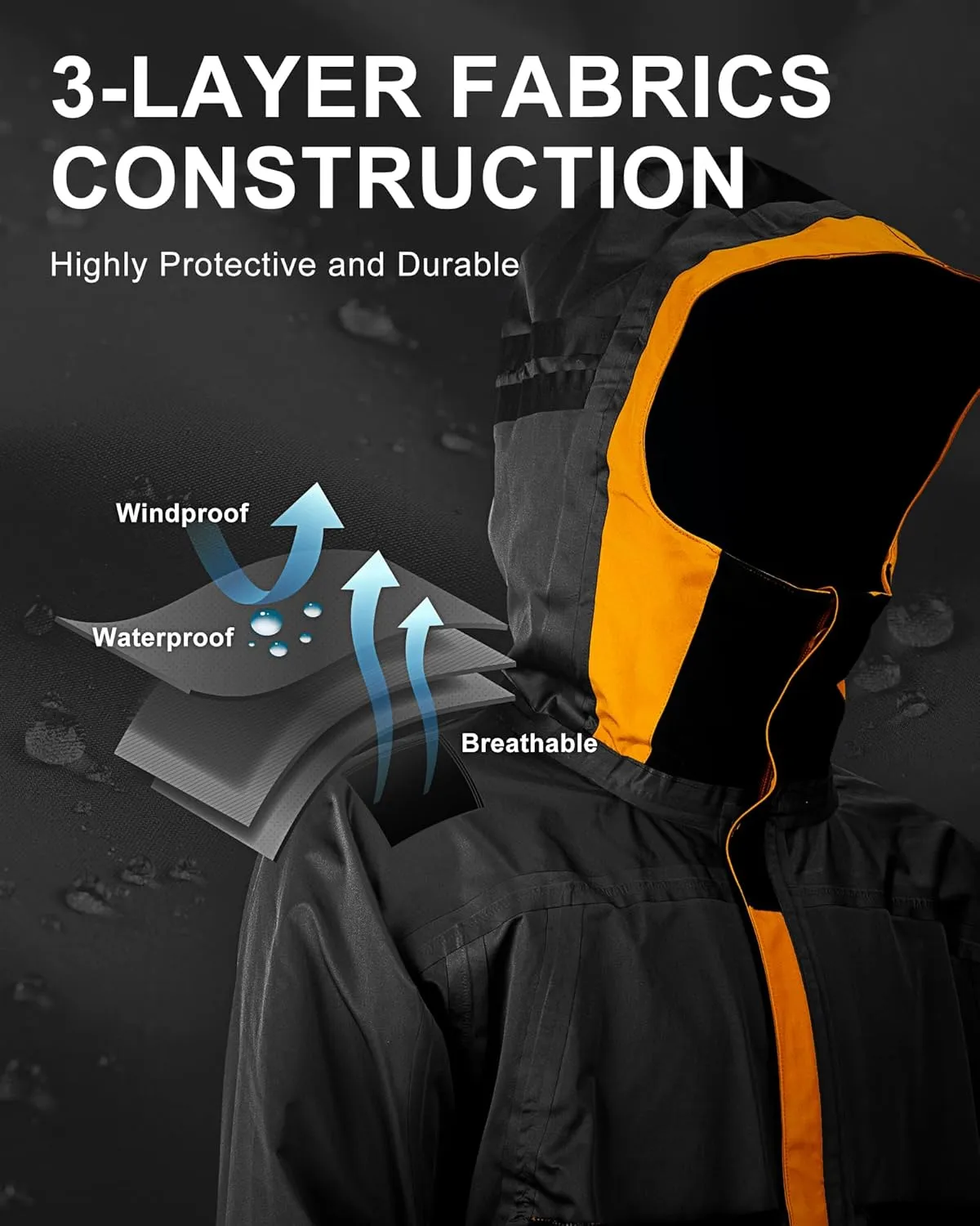 33,000ft Mens Rain Jacket, 3-Layer Performance Lightweight Rain Jackets Waterproof with Hood for Hiking Ski Sailing Cycling
