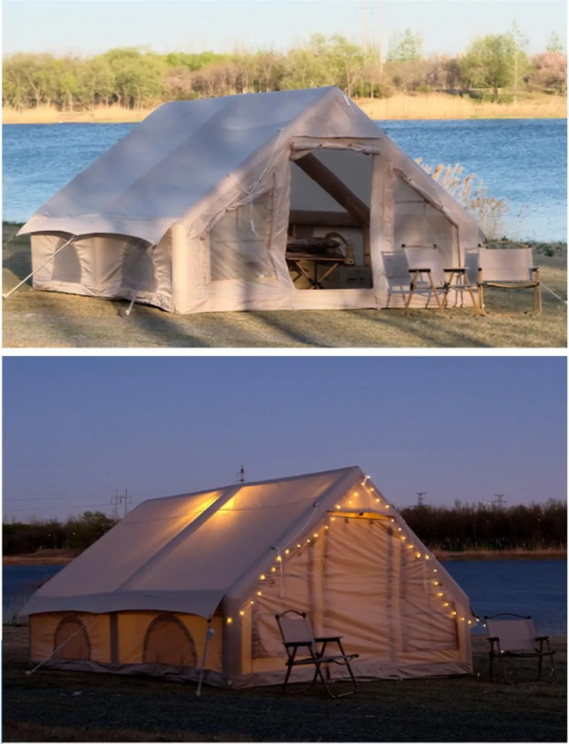 3/4/5/6m Camping Bell Tent 4-Season Family Tent Outdoor Hiking Hunting Yurt Tent with Zipped Groundsheet and Chimney