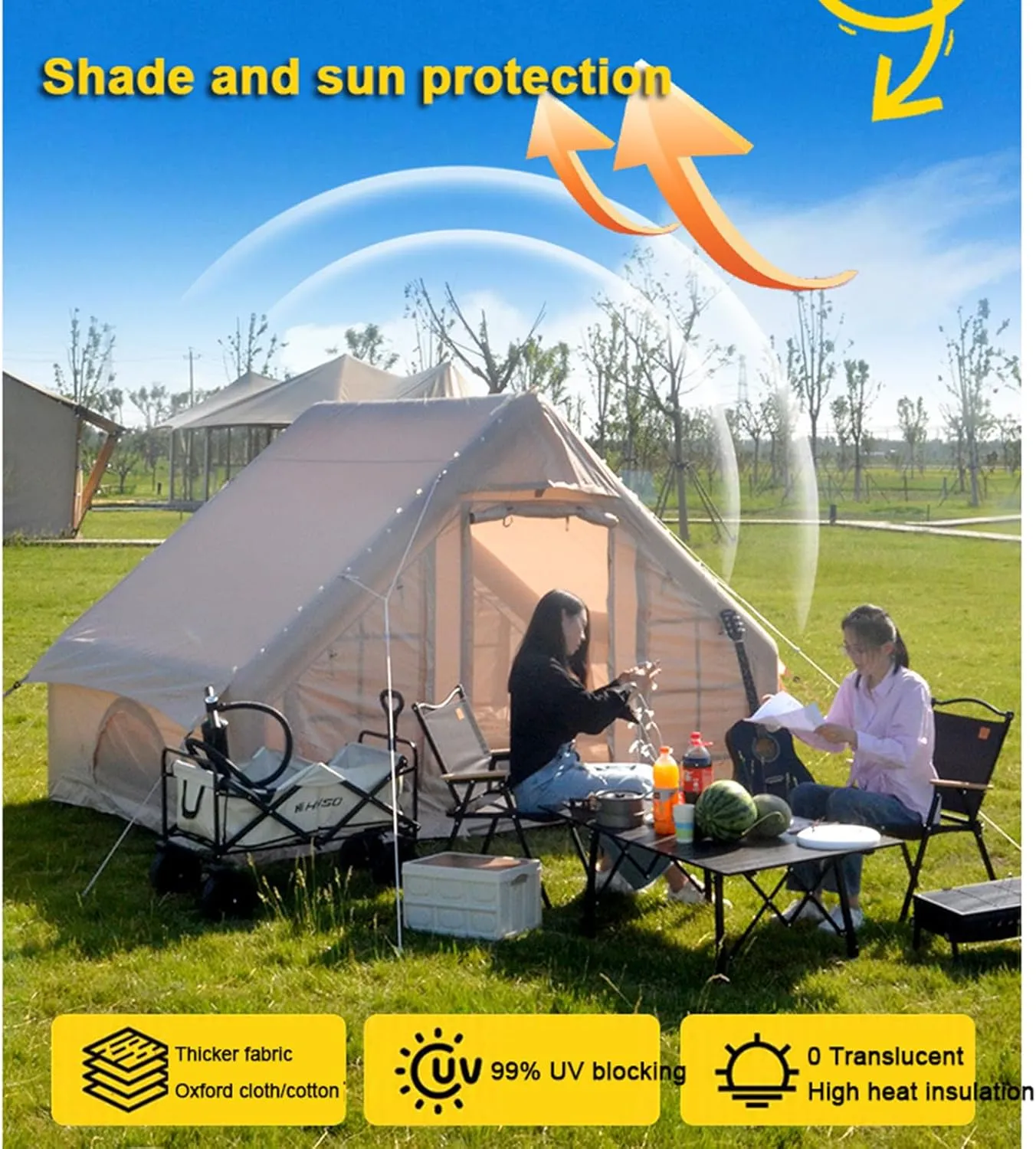3/4/5/6m Camping Bell Tent 4-Season Family Tent Outdoor Hiking Hunting Yurt Tent with Zipped Groundsheet and Chimney