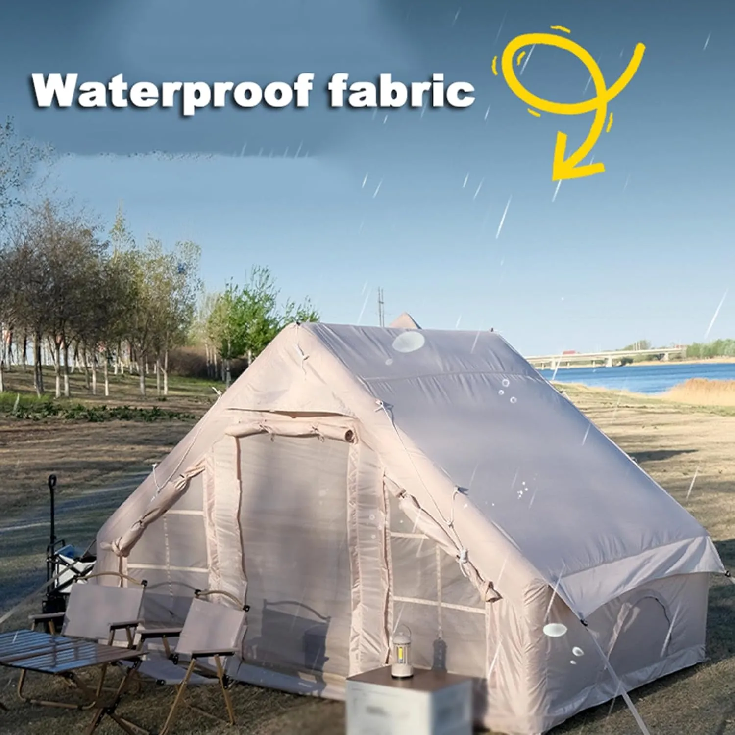3/4/5/6m Camping Bell Tent 4-Season Family Tent Outdoor Hiking Hunting Yurt Tent with Zipped Groundsheet and Chimney