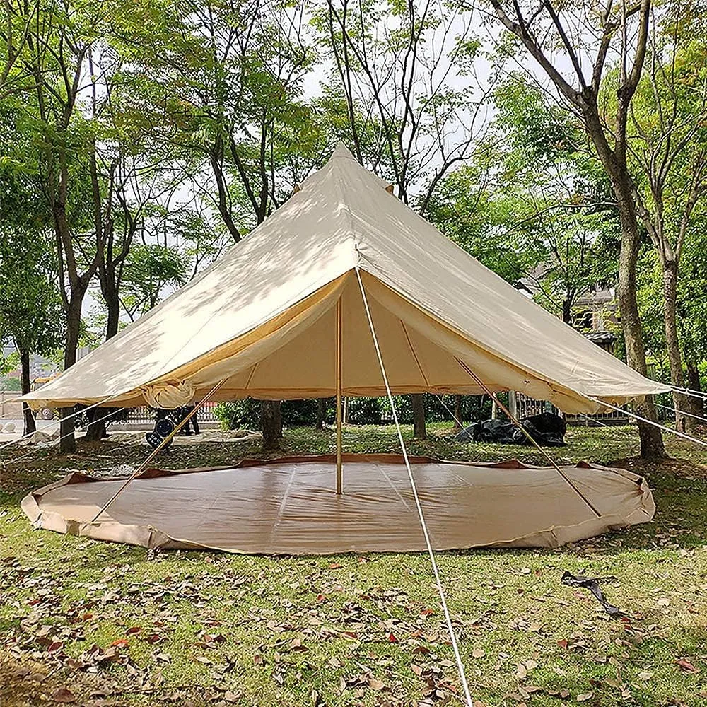 3/4/5/6m Camping Bell Tent 4-Season Heavy Duty Family Tent Outdoor Hiking Hunting Yurt Tent with Zipped Groundsheet and Chimney (Khaki 5m/16.4ft) (Khaki 6m/19.7ft)
