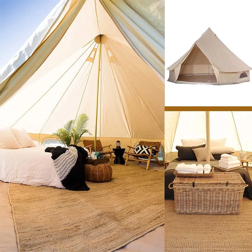 3/4/5/6m Camping Bell Tent 4-Season Heavy Duty Family Tent Outdoor Hiking Hunting Yurt Tent with Zipped Groundsheet and Chimney (Khaki 5m/16.4ft) (Khaki 6m/19.7ft)