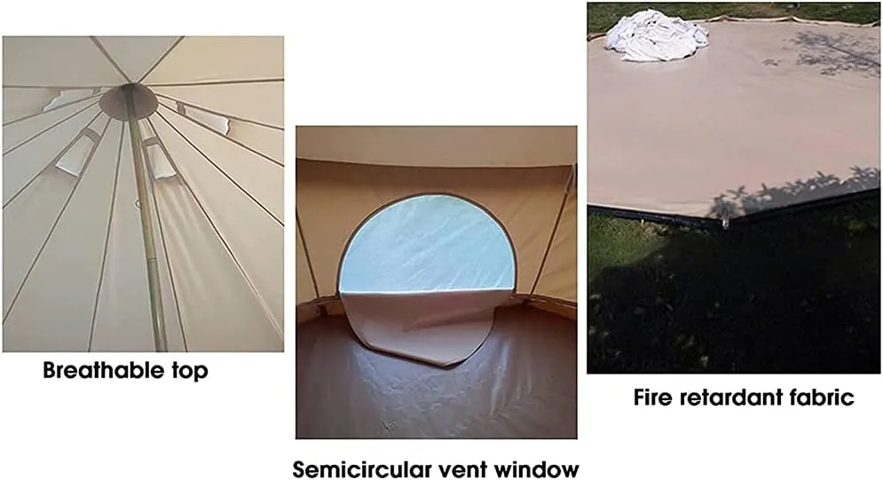 3/4/5/6m Camping Bell Tent 4-Season Heavy Duty Family Tent Outdoor Hiking Hunting Yurt Tent with Zipped Groundsheet and Chimney (Khaki 5m/16.4ft) (Khaki 6m/19.7ft)