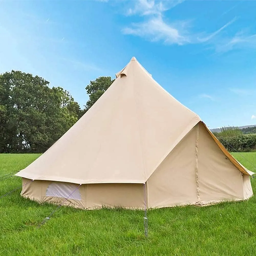 3/4/5/6m Camping Bell Tent 4-Season Heavy Duty Family Tent Outdoor Hiking Hunting Yurt Tent with Zipped Groundsheet and Chimney (Khaki 5m/16.4ft) (Khaki 6m/19.7ft)