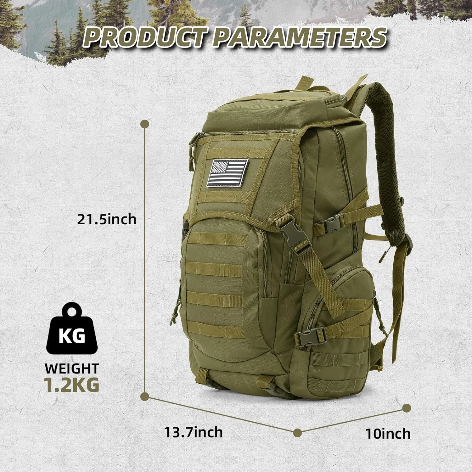 35L Military Tactical Backpack for Men, Water Resistant Assault Pack for Women, Army Green Molle Daypack 3 Day Bug Out Bag Rucksack for Trekking, Hunting, Camping, Survival, EDC
