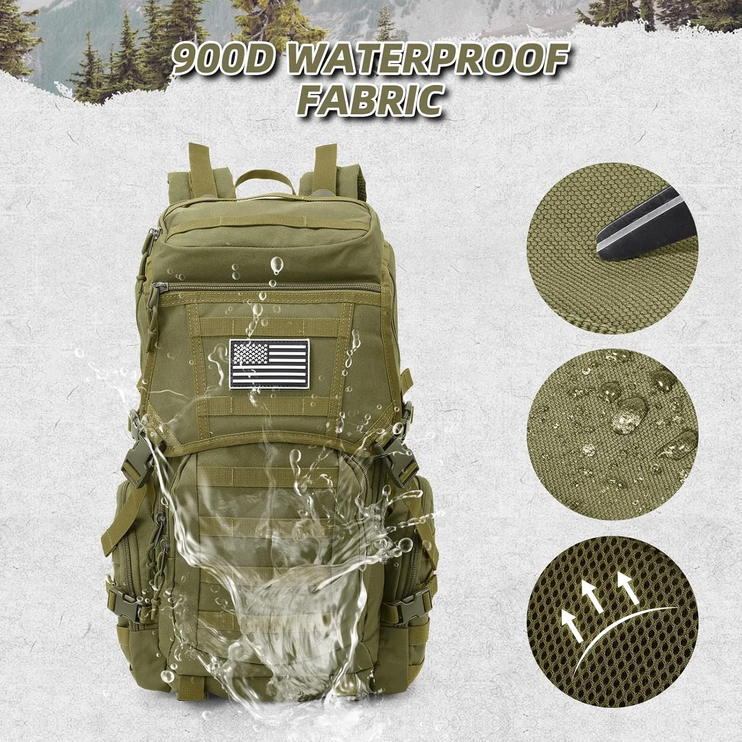 35L Military Tactical Backpack for Men, Water Resistant Assault Pack for Women, Army Green Molle Daypack 3 Day Bug Out Bag Rucksack for Trekking, Hunting, Camping, Survival, EDC