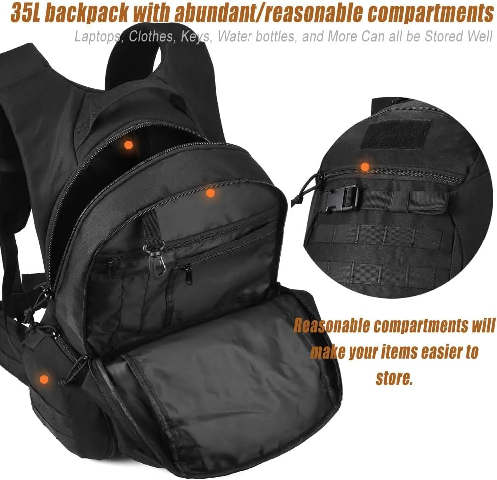 35L motorcycle backpack, black tactical backpack, Military Backpack (2.0 black)