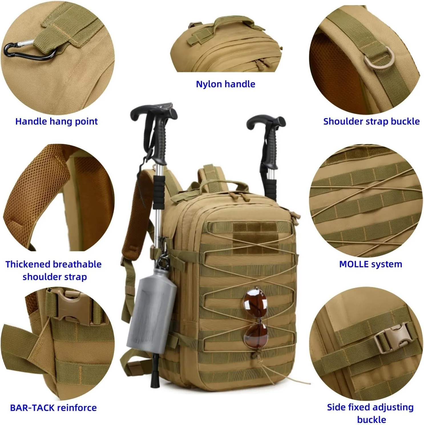 35L tactical assault backpack, military backpacks,heavy duty zipper，outdoor canvas Knapsack,climbing/camping/hiking backpack,water resistant,Rucksack (01#Khaki)