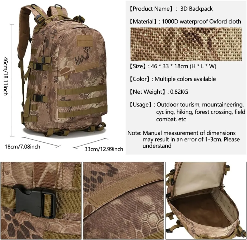 36-55L Military MOLLE Backpack for Men and Women Rucksack Tactical Assault Pack Bag for Hunting Camping Trekking (Python Pattern Black)