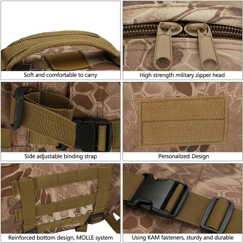 36-55L Military MOLLE Backpack for Men and Women Rucksack Tactical Assault Pack Bag for Hunting Camping Trekking (Python Pattern Black)