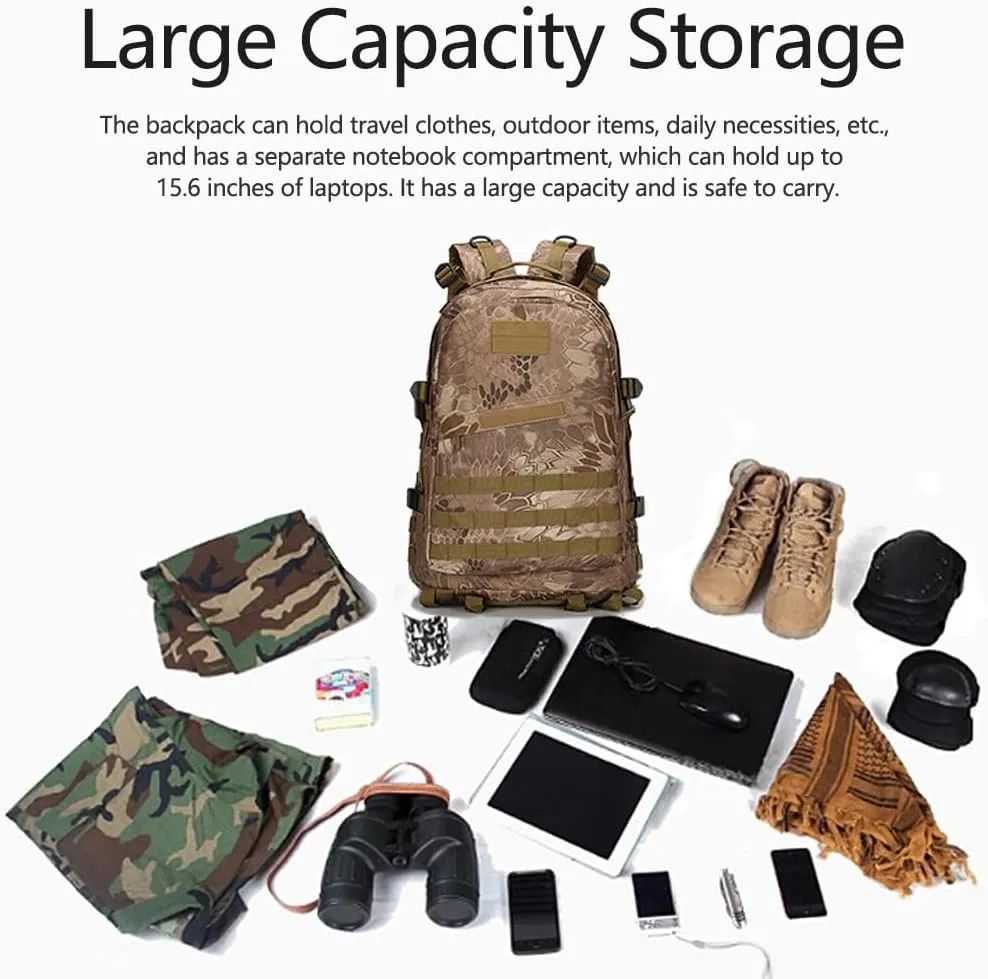 36-55L Military MOLLE Backpack for Men and Women Rucksack Tactical Assault Pack Bag for Hunting Camping Trekking (Python Pattern Black)