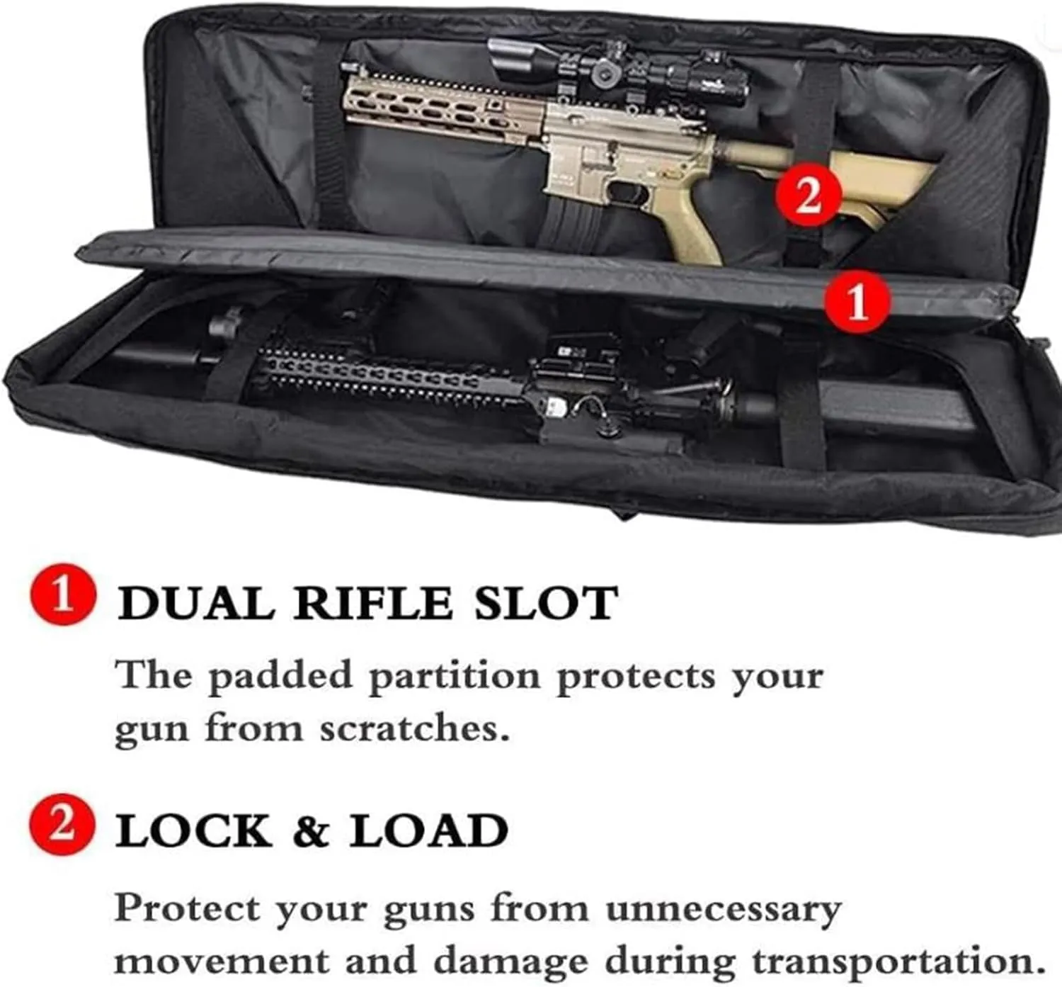 37" 42" 47" 55" Soft Double Rifle Bag, Long Rifle Soft Gun Bag, with Lockable Zipper and Backpack Strap, Rifle Backpack Rifle Bag Gun Case, for Outdoor Hunting Shooting