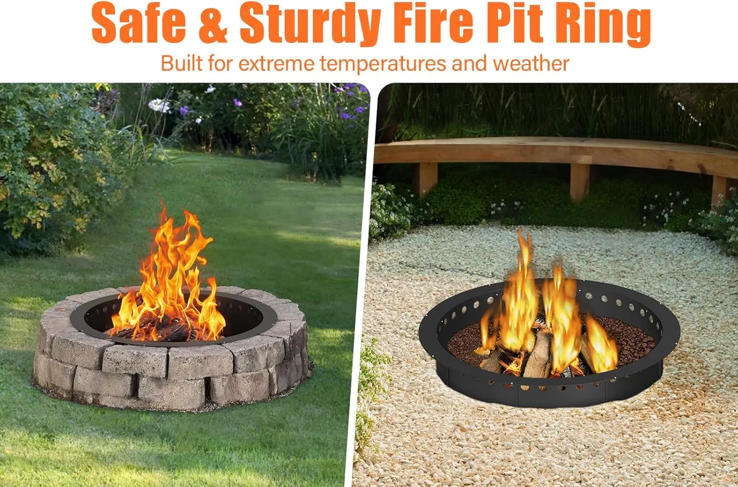 39 inch Fire Pit Ring for Outside, Large Smokeless Firepit Insert, Fire Ring for Camping, Wood Burning Fire Pit Rim, DIY Fire Rings for Yard/Garden Bonfires, Outdoor Fireplace