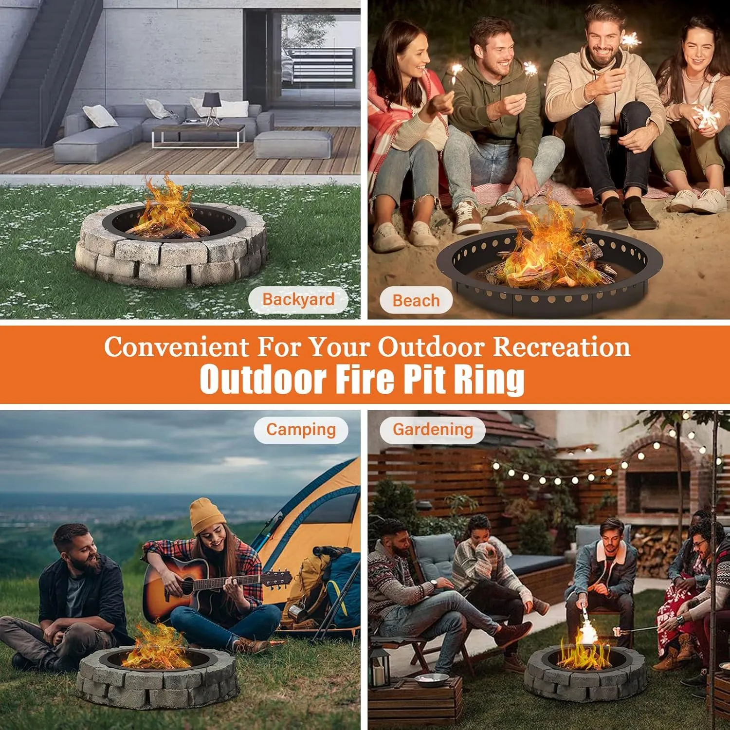 39 inch Fire Pit Ring for Outside, Large Smokeless Firepit Insert, Fire Ring for Camping, Wood Burning Fire Pit Rim, DIY Fire Rings for Yard/Garden Bonfires, Outdoor Fireplace