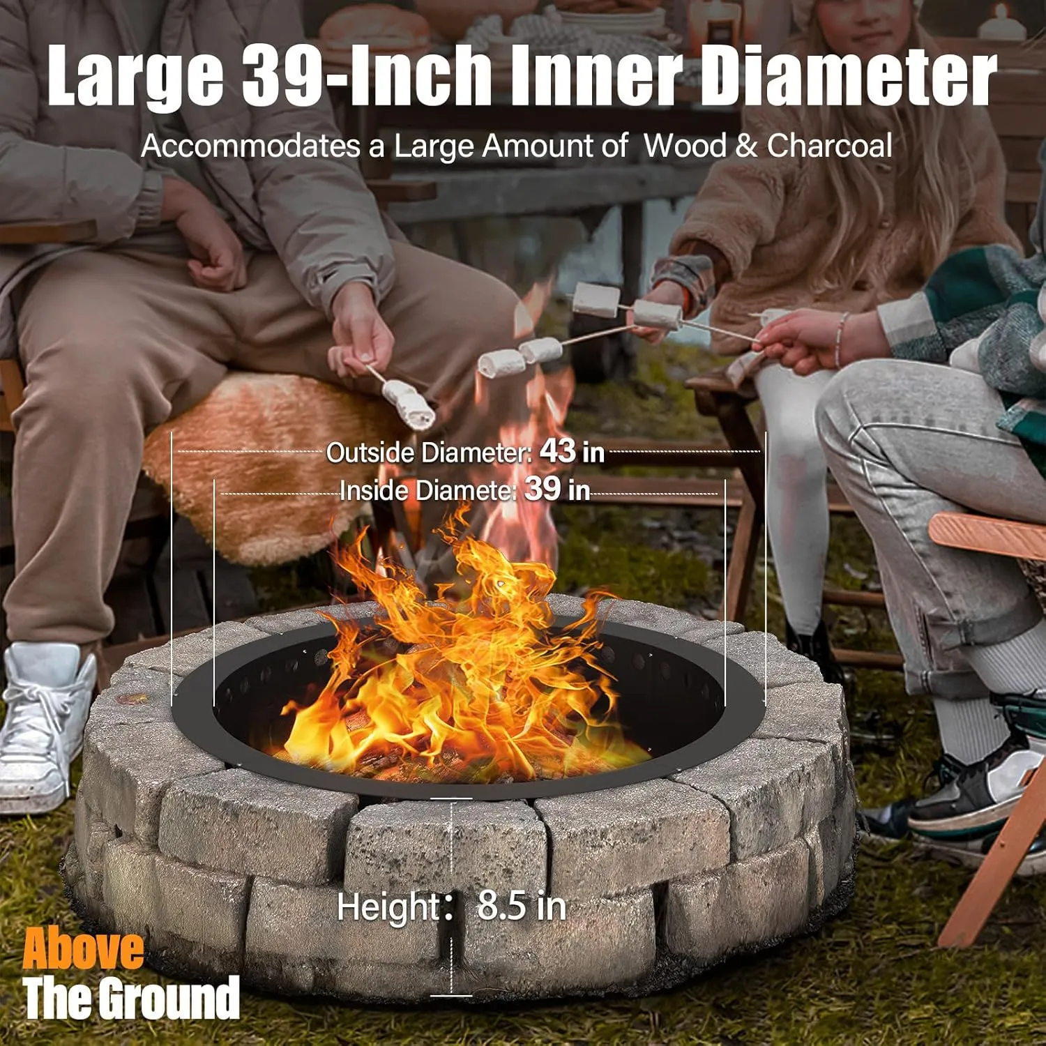 39 inch Fire Pit Ring for Outside, Large Smokeless Firepit Insert, Fire Ring for Camping, Wood Burning Fire Pit Rim, DIY Fire Rings for Yard/Garden Bonfires, Outdoor Fireplace