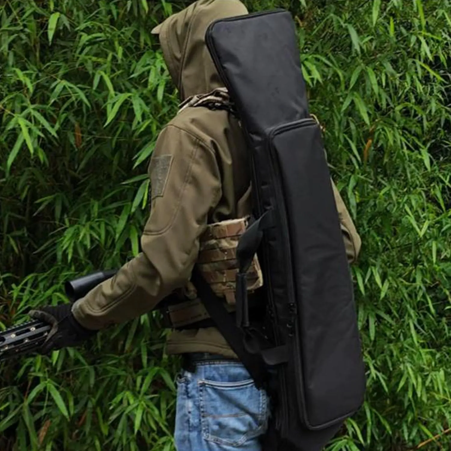 39"/47" Double Rifle Case Soft Bag Backpack, Portable Long Rifle Bag, with Lockable Zipper and Backpack Strap, for Outdoor Hunting Shooting Range