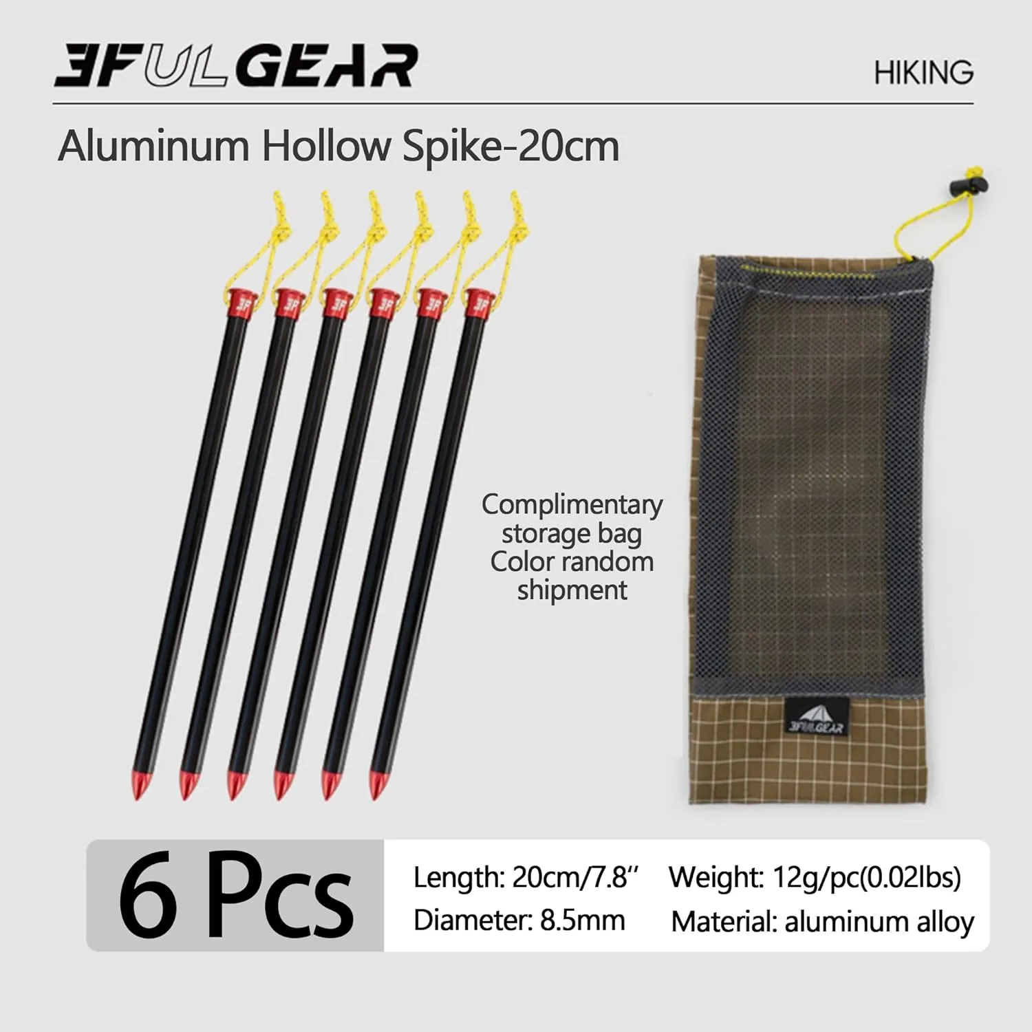 3F UL Gear 6/10PCS Lightweight Camping Tent Stakes, 5.9/7.8'' Hollow Aluminum Alloy Tent Pegs Ground Stakes, Essential Camping Accessories for Camping, Garden, Hiking (20cm-6pcs)