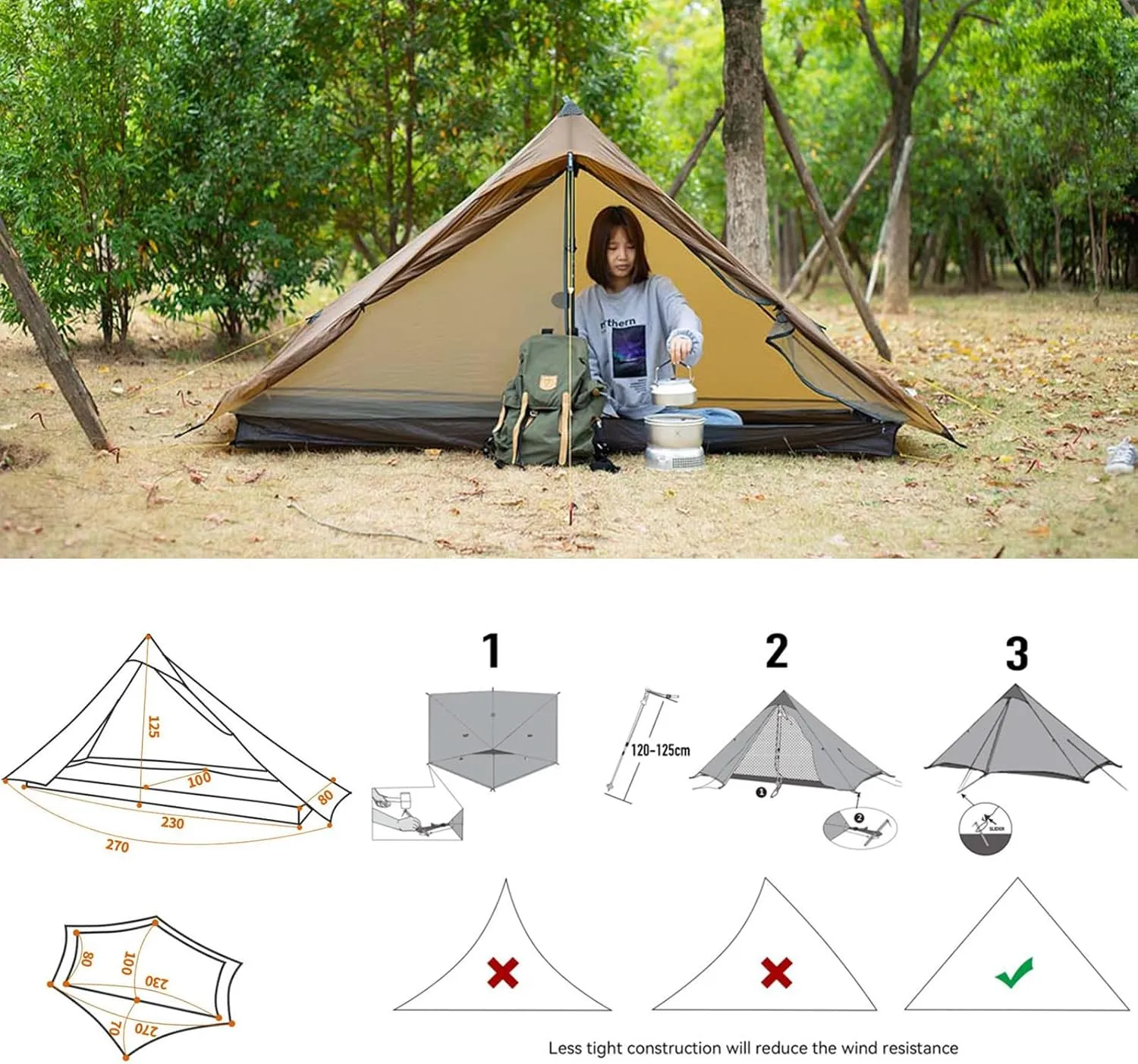 3F UL Gear Lanshan PRO Lanshan Ultralight Tent 3 Season Backpacking Tent for 2 Person, Waterproof Professional Tents for Camping, Trekking, Kayaking, Climbing, Hiking