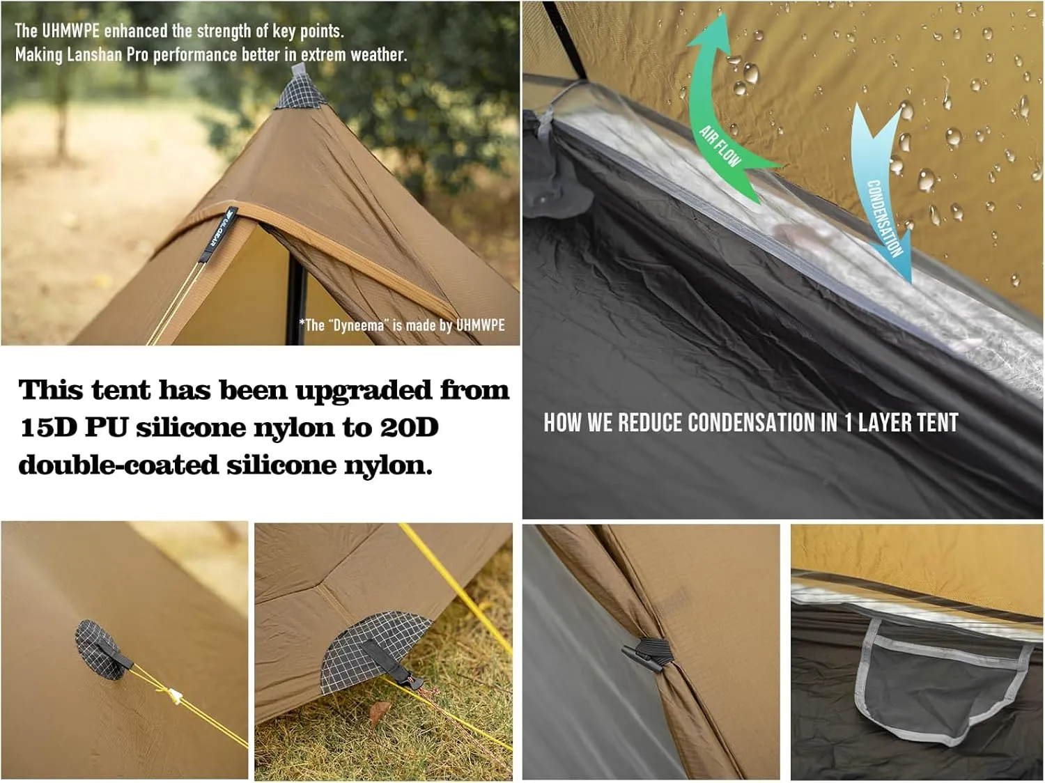 3F UL Gear Lanshan PRO Lanshan Ultralight Tent Ultralight Tent 3-Season Backpacking Tent for 1-Person or 2-Person Camping, Climbing, Hiking, Trekking, Kayaking (for 1 Person, Green- 3 Season)