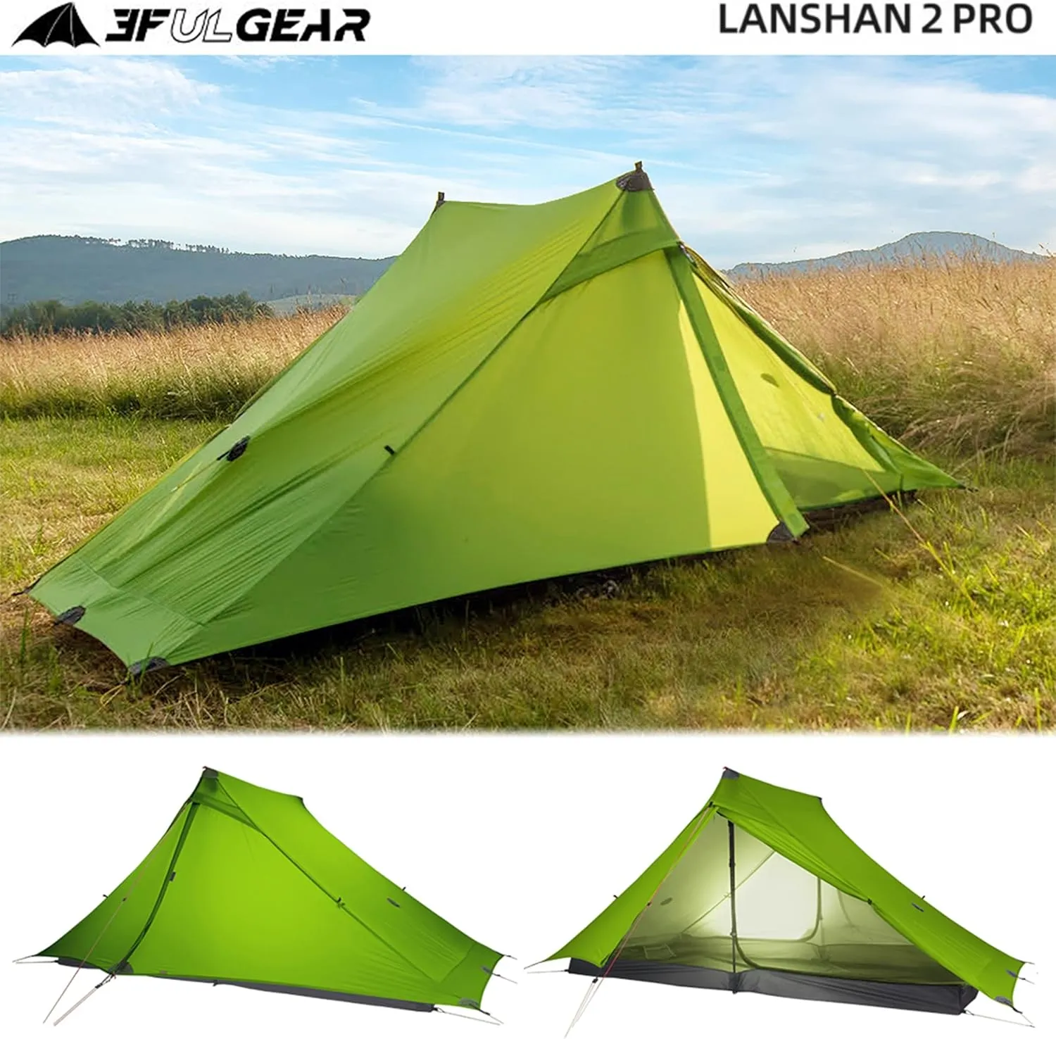 3F UL Gear Lanshan Pro Ultralight Tent 3-Season Camping Tent, Ideal for Camping in The Garden,Outdoor Lightweight Camping Shelter and Hiking Tent