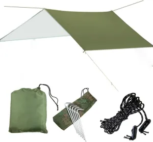 3M x 3M Waterproof Sun Shelter Tent Tarp Anti UV Beach Tent Shade Outdoor Camping Hammock Rain Fly Camping Sunshade Awning Canopy Included Guy Lines and Stakes for Hiking Backpacking Beach Picnic