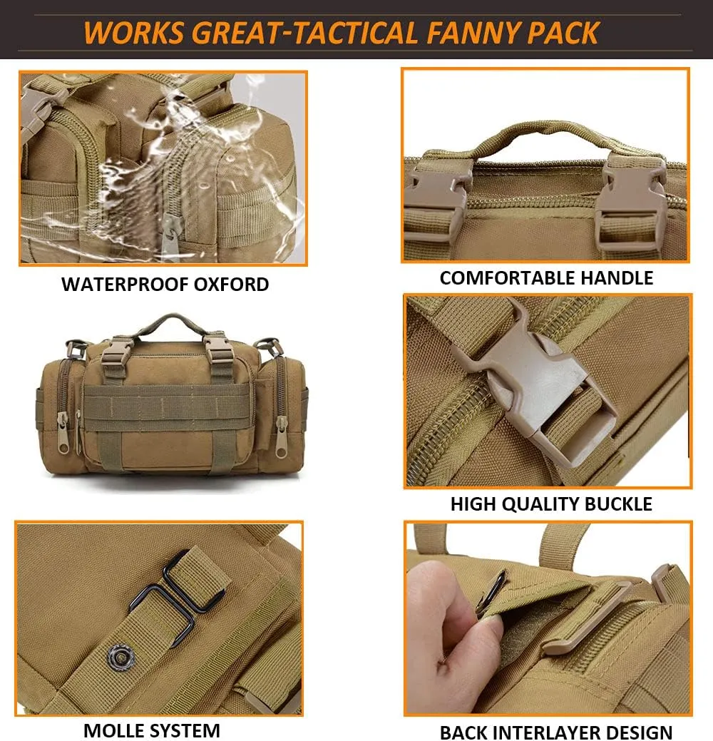 3P Military Duffel Waist Bag, Molle Bicycle/Motorcycle Waterproof Fanny Packs Camera Bag Camo EDC Utility Pouch Crossbody with Shoulder Strap Hand Carry