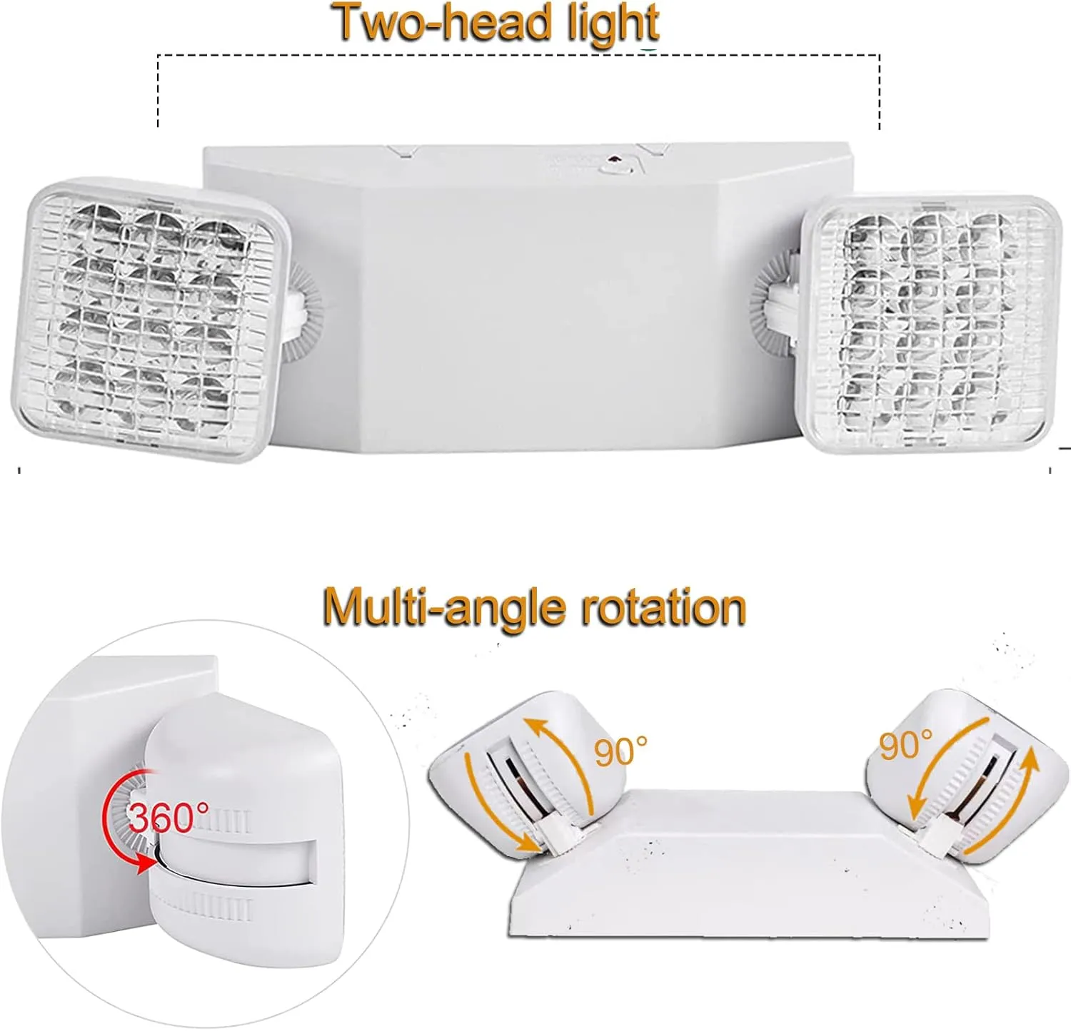 4 Pack LED Emergency Light Fixture, Square 2 Head Adjustable LED Light for Home Business and Commercial Use, Emergency Sign Light AC 110V / 277V White