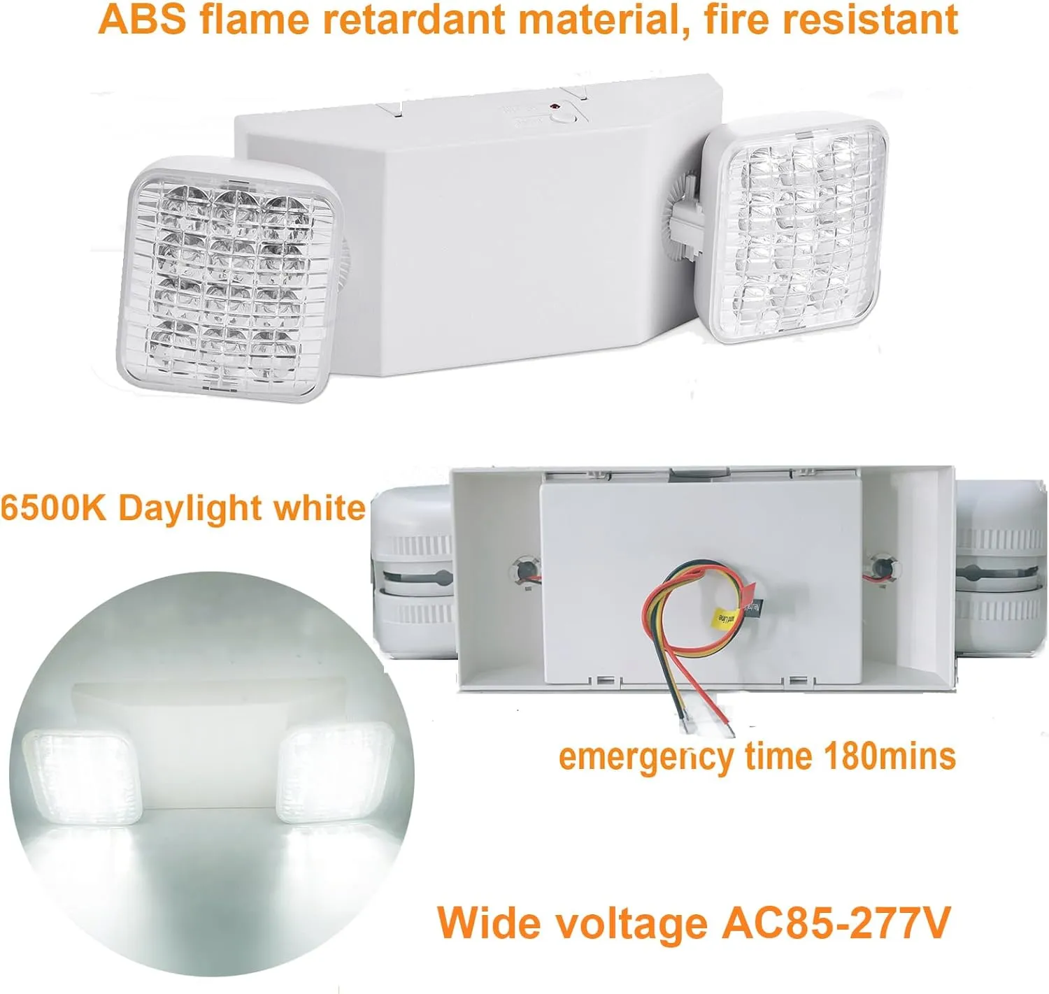 4 Pack LED Emergency Light Fixture, Square 2 Head Adjustable LED Light for Home Business and Commercial Use, Emergency Sign Light AC 110V / 277V White