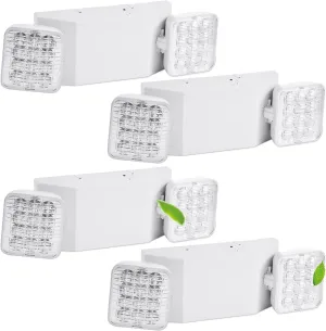4 Pack LED Emergency Light Fixture, Square 2 Head Adjustable LED Light for Home Business and Commercial Use, Emergency Sign Light AC 110V / 277V White