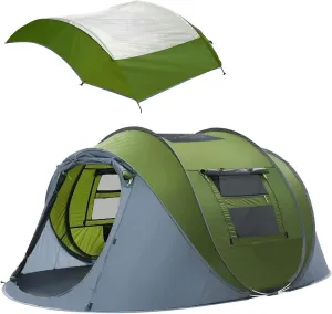 4 Person Pop Up Tent & Replace Transparent Rainfly Skylight, Easy Setup Camping Tents, 2 Doors & Windows